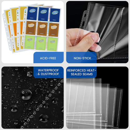 120 pack Trading Card Sleeve, Holds 2160 Cards, 9 Pocket Card Sleeves Binder Sheets for 3 Ring Binder, 11 Holes Trading Card Binder Sleeves Fit for MTG, Baseball, Game, Business Cards, Coupon