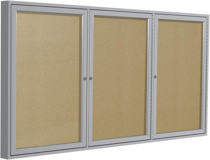 Ghent 48"x72" 3-Door Outdoor Enclosed Vinyl Bulletin Board, Shatter Resistant, with Lock, Satin Aluminum Frame - Caramel (PA34872VX-181), Made in the USA