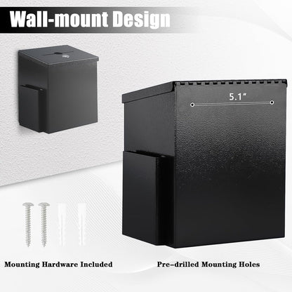 KYODOLED Suggestion Box with Lock & 50 Free Suggestion Cards, Metal Comment Donation Drop Box with Slot, Countertop or Wall Mounted, 8.7" Hx5.9 Wx7.1 L, Black