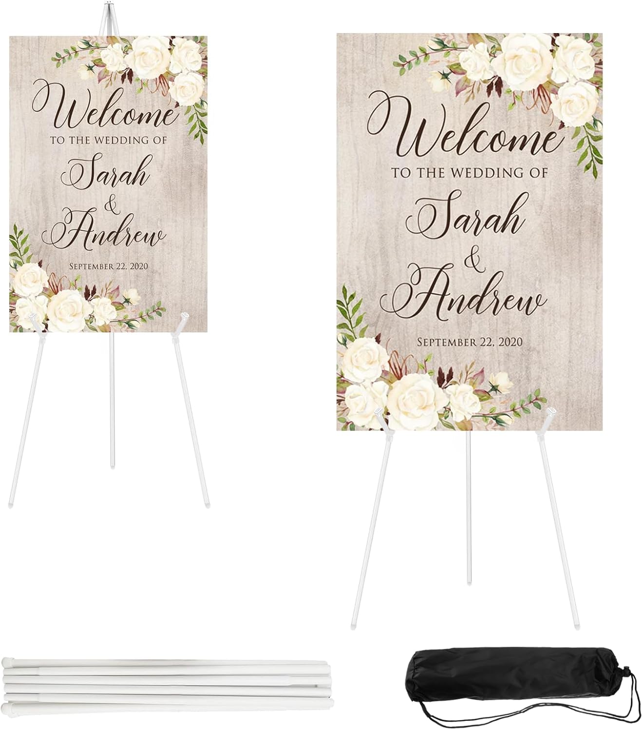 2PCS White Easel Stand for Wedding Sign Stand, 66 Inch Lightweight Adjustable Art Poster Stands for Display, Wedding Welcome Sign, White Metal Display Easel with Portable Bag