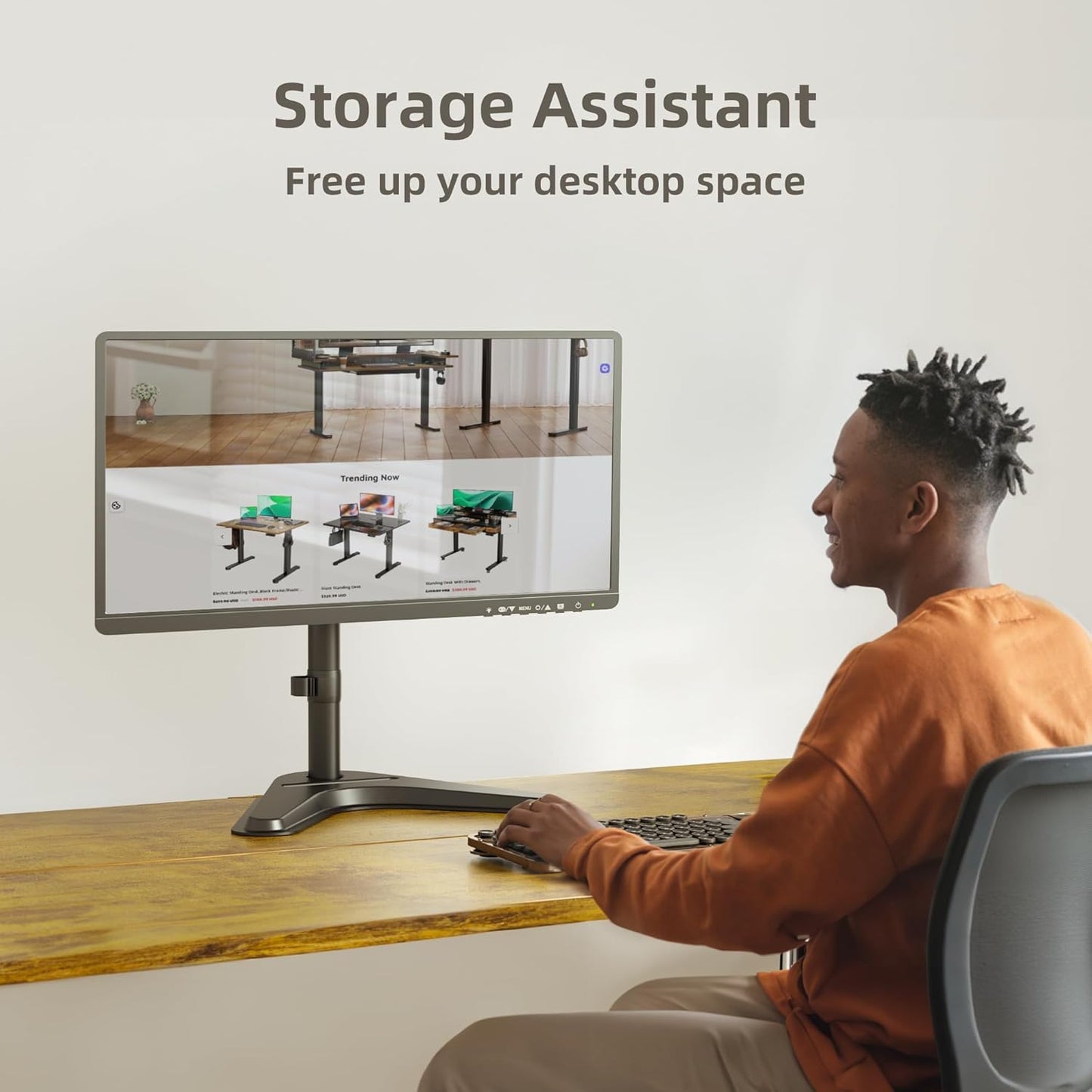 Claiks Monitor Mount, Ergonomic Adjustable Monitor Stand for Max 32 inch Screens, Adjustable Stand up to 20 lbs, VESA Mounting Holes 75&100mm, Black