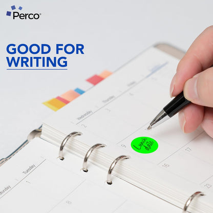 Perco Fluorescent Green 1-Inch Round Circle Dot Sticker Labels with Easy Peel Perforation - 1,000 Labels per Roll - Strong Adhesion, Vibrant Colors for Organizing, Crafting & More - Made in USA