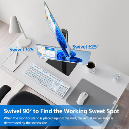 MOUNTUP Vertical Dual Monitor Stand, Stack Two Screens up to 32 inches,33 Lbs, Free-Standing Monitor Desk Mount, Monitor Riser with Swivel, Tilt, Height Adjustable, VESA Stand 100 x 100mm, 75 x 75mm