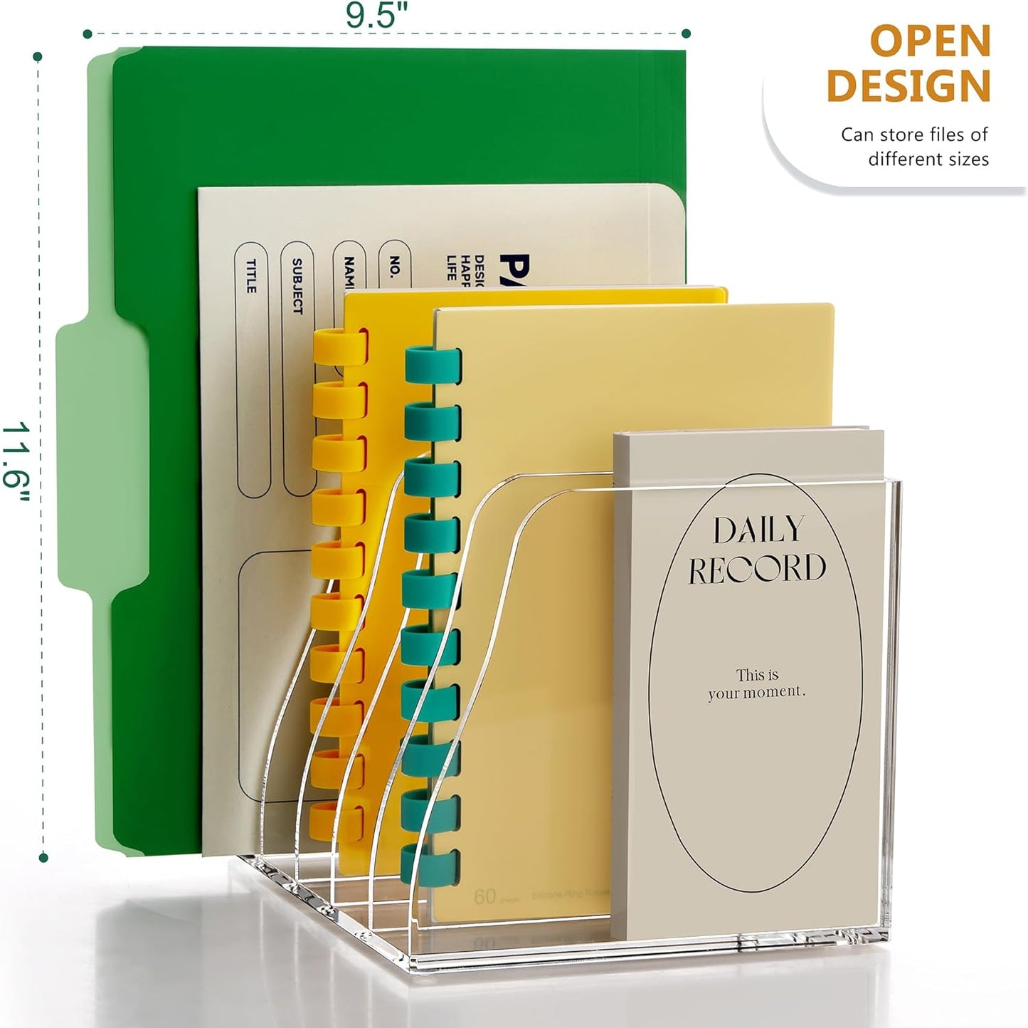 SANRUI Acrylic Desk File Organizer, 5 Vertical Compartments Clear Magazine File Holder Workspace Sorters, Folder Rack for Office Accessories Organization Storage