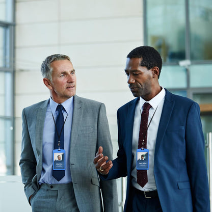 Will Well Vertical Sliding Badge Holder for Lanyards - Hard ABS Plastic 4.13" x 3.3" Protector Fits Up to 2 Standard-Sized Cards, Lightweight Secure Quick-Access Slide Cover Design - 6-Pack, Blue