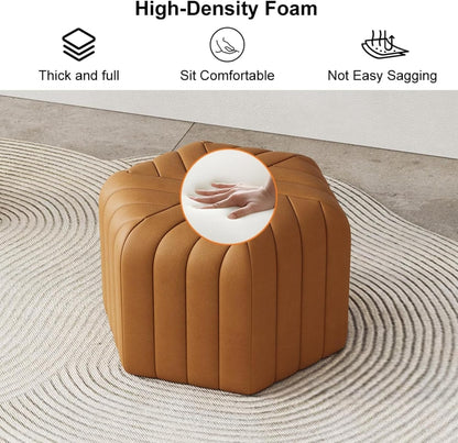 homary 18.5" Hexagonal Pouf Ottoman Upholstered, Velvet Footrest Rest Stools Modern Sofa Footrest Entryway Shoe Changing Stool, Low Coffee Table Footstool for Living Room/Bedroom/Entrway-Brown