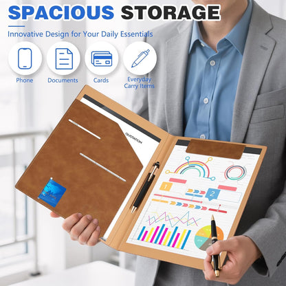 Personalized Padfolio Folder, Leather Custom Portfolio for Men & Women Resumes Office Business, A4 Portfolio Binder for Office College Resumes (Brown)