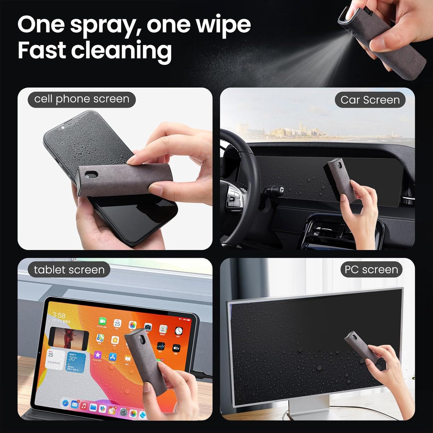 2 Pcs Screen Cleaner Kit, 3-in-1 Touchscreen Mist Cleaner Spray Bottle Tool & Microfiber Cloth for Phone/Laptop/Tablet/TV/Monitor/Car Screens(Pink+Grey)