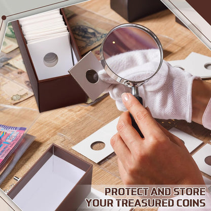 Teling 8 Pcs Coin Storage Box 2x2inch Flip Holders Collectors Coin Supplies Holders for Cents Collection Cardboard (Brown)