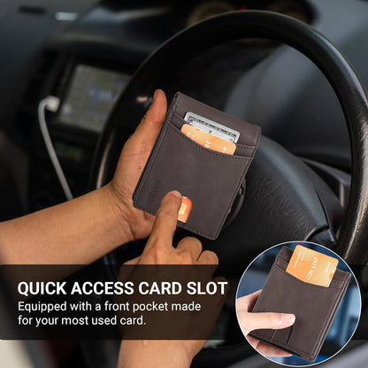 VATAN Wallet for Men, Mens Minimalist Wallet Credit Card Holder, Slim Leather Rfid 2 ID Window Large Capacity With Gift Box (Crazy Horse Deep Brown)