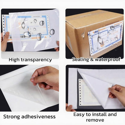 200PCS 9.5" x 12" Self-Adhesive Packing List Envelopes, Clear Mailing Labels for Envelope, Plastic Waterproof Shipping Pouch Enclosed Bags Fit 8.5x11 inch Packing Slip Label Invoice Sleeves