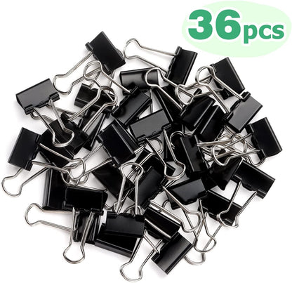 ZZTX Black Binder Clips Paper Clamps Clips Small Size, 0.75 Inches, 36 Pack