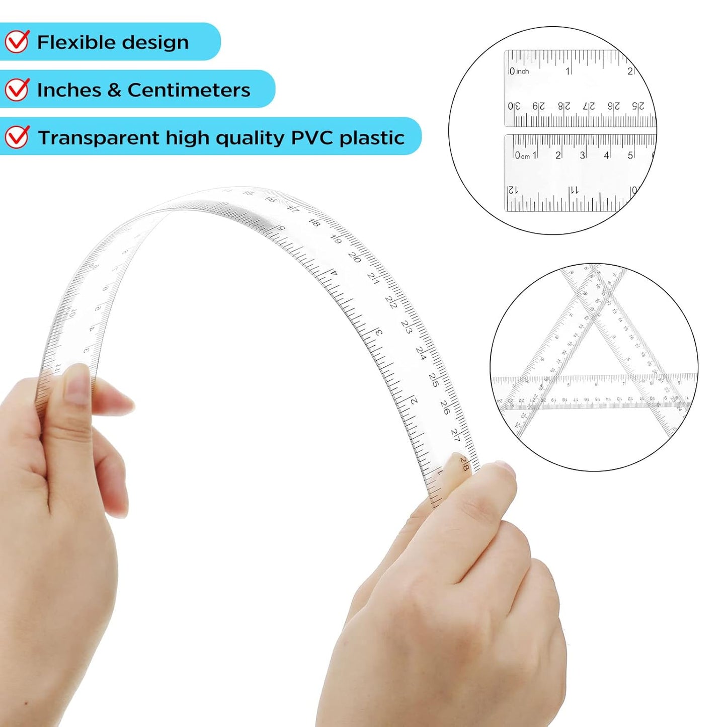 Zonon 60 Pieces 12 Inch Ruler Bulk Clear Plastic Flexible Straight Metric Rulers with Centimeters and Inches Drafting Measuring Tool for Classroom School Students Education