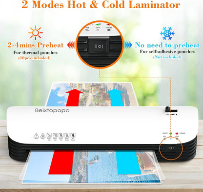 Laminator Machine, 9 Inch Thermal Laminater, Beixtopopo A4/A5/A6 Personal Laminator Machine with Laminating Sheets, 6 in 1 Heating Laminate Machine for Home School Office, Silent