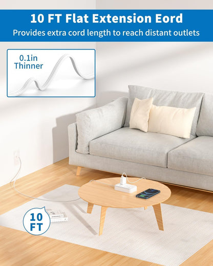 Surge Protector Power Strip 10 ft, Flat Plug Extension Cord with 6 Outlets 4 USB Ports, Outlet Extender Long Cord, Overload Protection, Extension Cord with Multiple Outlets for Indoor, Home, Office