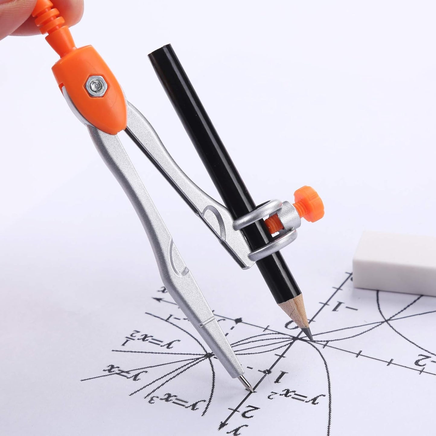 Math Geometry Kit Sets 10 Piece Student Supplies with Shatterproof Storage Box,Includes Rulers,Protractor,Compass,Eraser,Pencil Sharpener,Lead Refills,Pencil,for Drafting and Drawings（Orange）