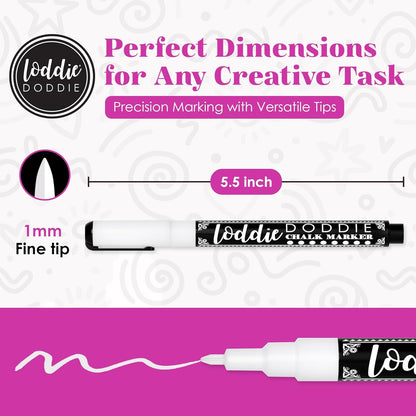 Loddie Doddie Fine Liquid Chalk Markers for Chalkboard - 5 Count Erasable Low-Odor White Chalkboard Markers with Fine Tip - White Chalk Pens - Erasable Pens