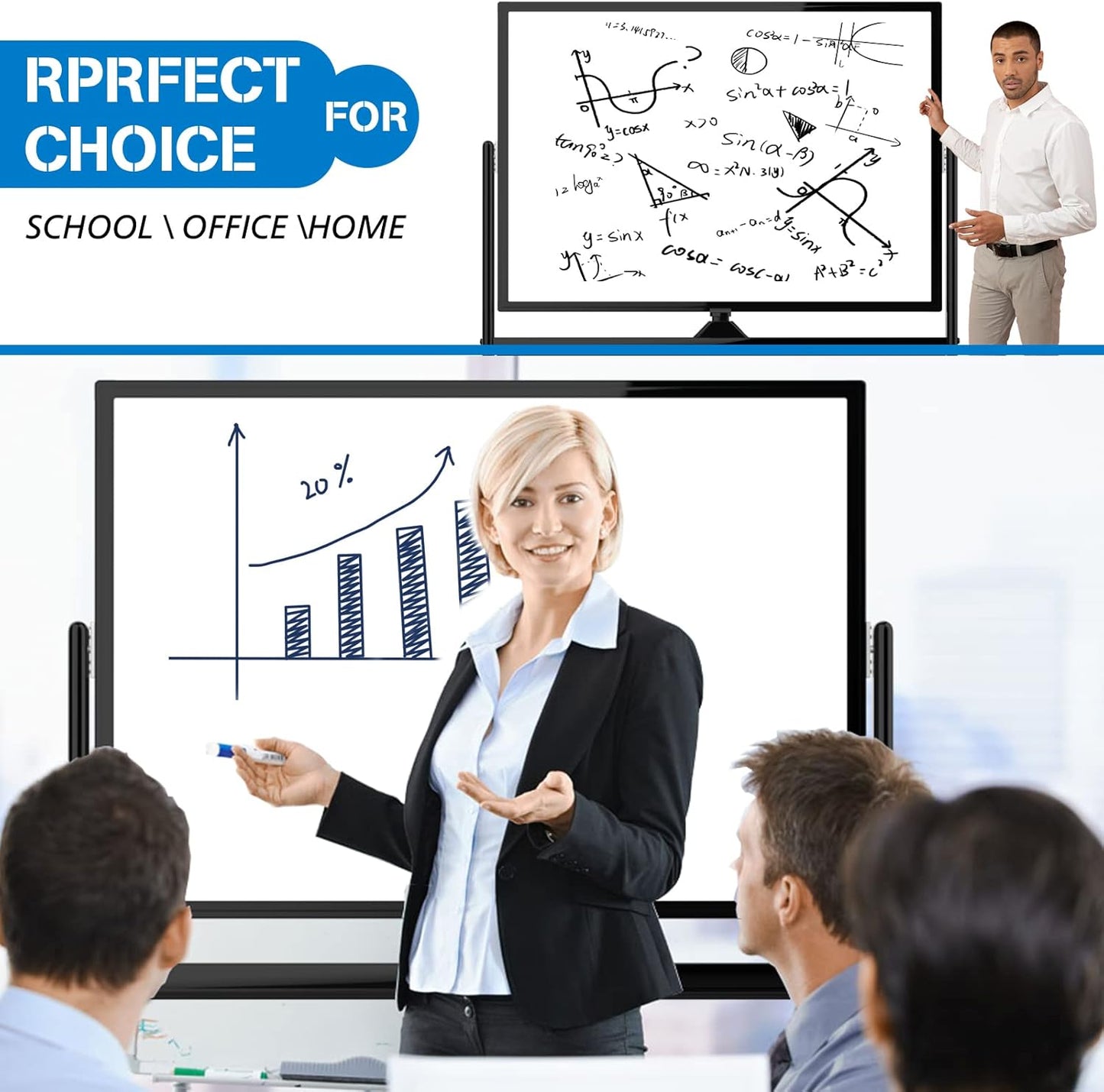 Large Dry Erase Board 48 x 36 Magnetic Non-Foldable Whiteboard with Stand Portable Mobile Rolling Double Sided with Wheels for Office Home Classroom