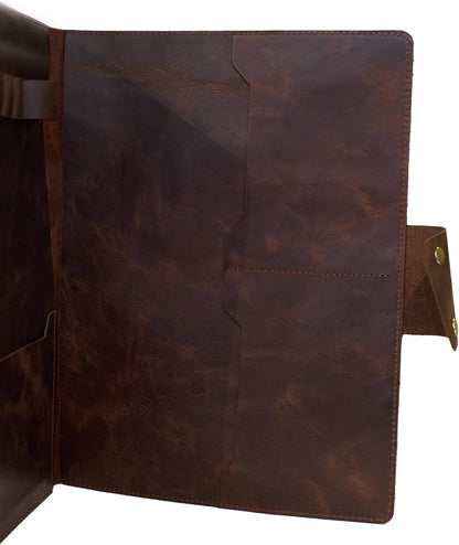 Leather Portfolio Folder - Genuine Leather Document Organizer with Multiple Pockets and Pen Holder – Business Padfolio for A4 Letter Size Papers, Professional Resume or Meeting Use (Espresso)