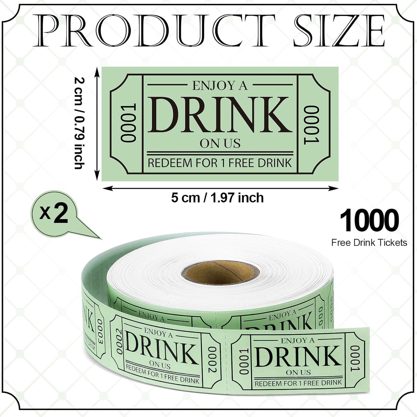TaoBary 2 Rolls 1000 Pcs Free Drink Ticket Roll Raffle Party Tickets for Events Wedding and Parties(Sage Green)