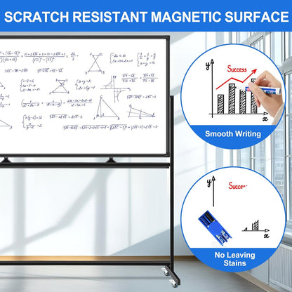 4'x8' Large Dry Erase White Board with Rolling Stand 96"x48" Double-Sided Mobile Magnetic Whiteboard on Wheels, Including 3 Magnetic Erasers, 7 Markers, 30 Magnets