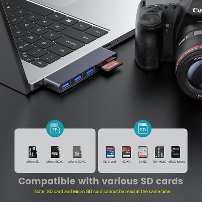 Fidioto USB A Hub, Left Model 5-in-1 Network-Hubs with 1 USB3.0 &2 USB2.0 & Micro SD/TF Card Reader, Compatible for Laptop MacBook, Chromebook, Dell, HP, Samsung, Keyboard, Mouse Etc.