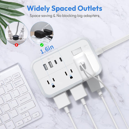 Surge Protector Power Strip 10 ft, Flat Plug Extension Cord with 6 Outlets 4 USB Ports, Outlet Extender Long Cord, Overload Protection, Extension Cord with Multiple Outlets for Indoor, Home, Office