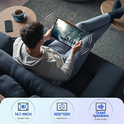 14 inch Large Screen Tablet, Android Tablet 16GB RAM 256GB ROM, 1920 * 1200 IPS FHD Display, Widevine L1, 10000mAh 18W Charging, Wi-Fi & Bluetooth, 4G LTE, with Stand Case & Stylus