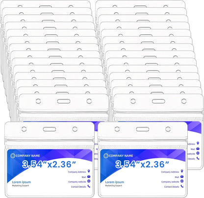 300 Pieces Clear Plastic Horizontal Name Badge ID Card Holders Horizontal Name Badge ID Card Holders with Waterproof Resealable Zip Transparent PVC Sleeve Cover for Office School