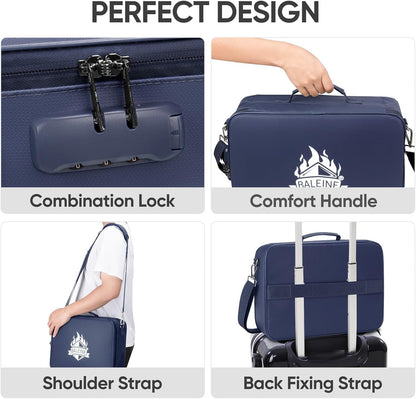 BALEINE Fireproof Document Box with Lock, Portable Fireproof Document Bag Waterproof Fire Proof File Boxes for Documents, File Organizer Box for Important Paperwork (Blue, 15''x11''x4'')