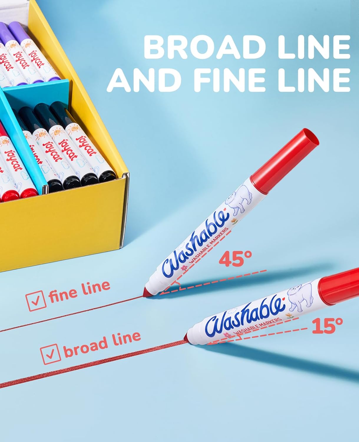 JoyCat 240-Count Washable Markers Bulk Set - 12 Assorted Colors | Classroom Supplies for Teachers, Markers For Kids & School | Flip-Top Storage Box, Non-Toxic Art Supplies