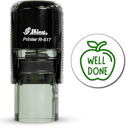 Shiny Well Done Teacher Stamp, Round Self Inking Stamp for Classroom, Green Ink