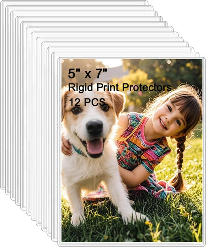12PCS 5" x 7" Clear Rigid Card Sleeves – Waterproof Hard Plastic Protectors for Postcards, Prints, Photos, Trading & Sports Cards – Top Load Jumbo Sheet Holders