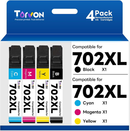 Remanufactured Ink Cartridge Replacement for Epson 702 Ink Cartridges 702XL 702 XL T702XL Compatible with Workforce Pro WF-3720 WF-3730 WF-3733 Printer(4 Pack)