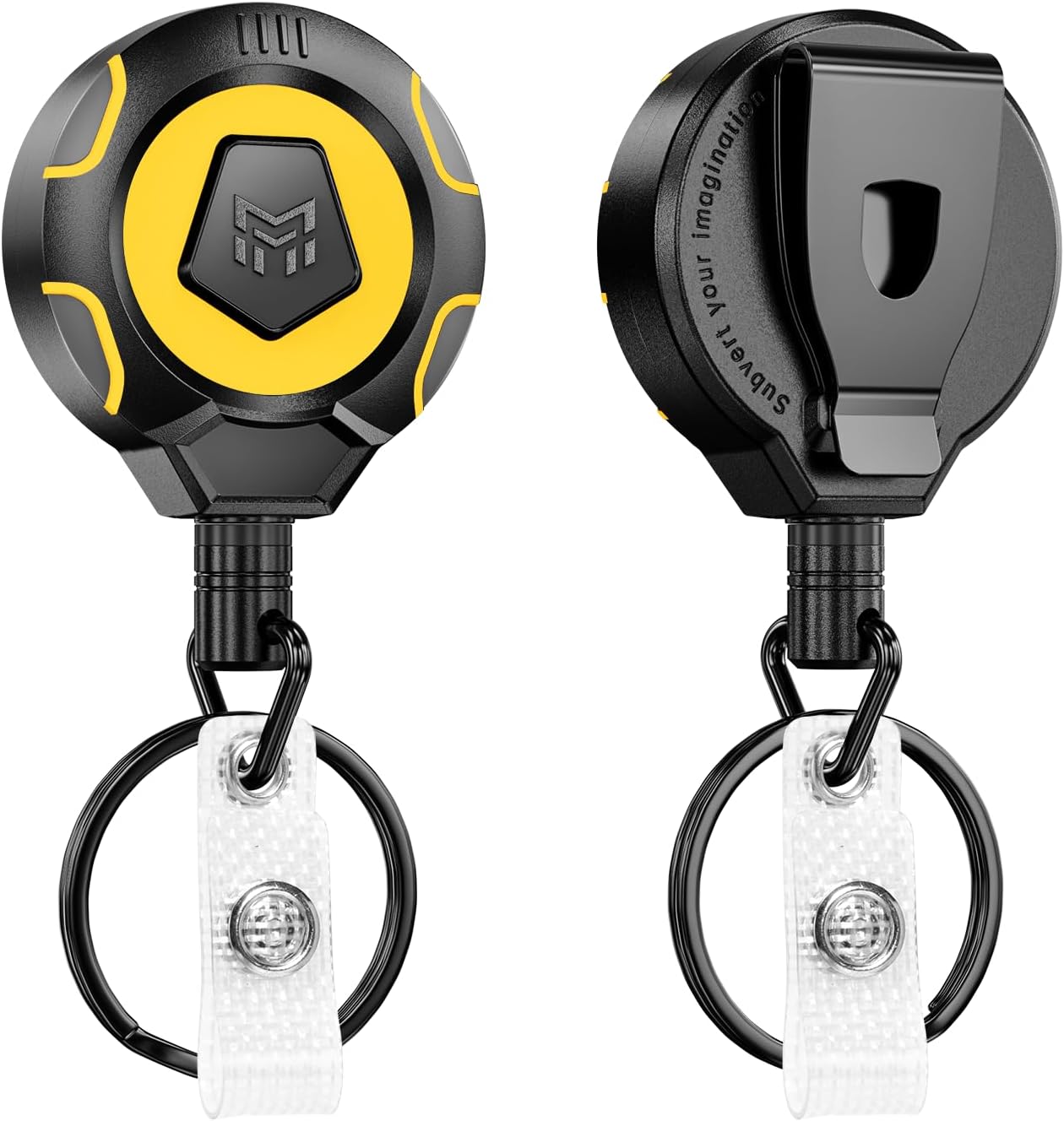 MNGARISTA Upgraded Heavy Duty Retractable Keychain with Belt Clip, 10 OZ Retraction, 31.5" Stainless Steel Cord, ID Badge Reel with Badge Strap and Key Ring, 2 Pack