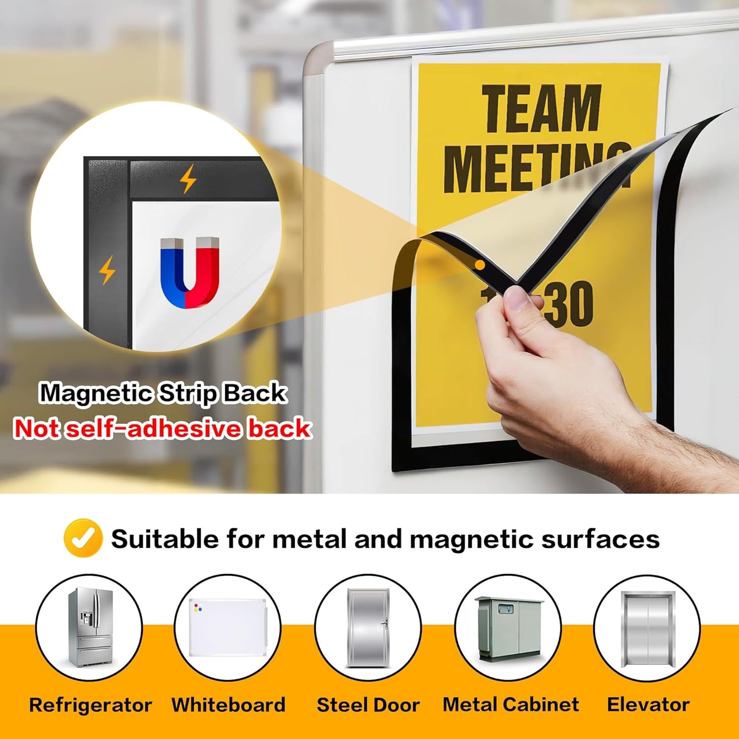 10-Pack Magnetic Sign Holders 8.5 x 11 - Magnetic Frames for Fridge & Metal Surfaces - Document & Paper Display Holders, Picture/Poster/Photo Frames for Home, Office, Classroom