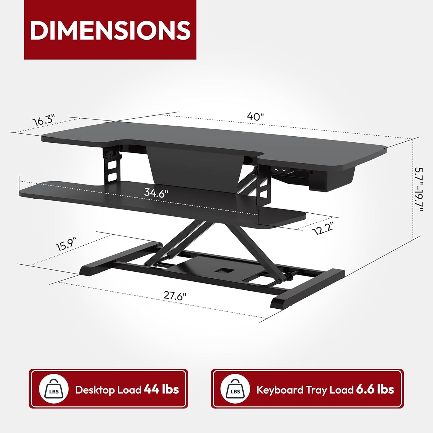 SANODESK 40" Electric Standing Desk Converter， Height Adjustable Riser for Office Home,Dual Monitor and Laptop Workstation with Large Keyboard Tray,Black Color
