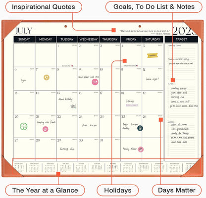 Ospelelf Large Desk Calendar 2025-2026 with Protective Cover, 18 Months Planner Pad from July 2025 to Dec 2026, 22" x 17" Wall Calendar with PU Leather Pad for Home or Office, Orange