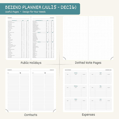 BEZEND Pocket Planner 2025-2026 Weekly and Monthly, 3.5" x 6" Academic Planner (Jul 25-Dec 26) 18-Month Mid-Year Calendar Book, Storage Pocket, Pen Holder, PU Leather Hardcover - Lavender