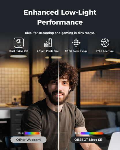 OBSBOT Meet SE 1080P 100FPS Webcam for PC, AI Framing Streaming Camera with 1/2.8" Sensor, Beauty Mode, Gesture Control, Staggered HDR, Web Camera for Desktop Computer, Laptop, Meeting. (Cloud White)