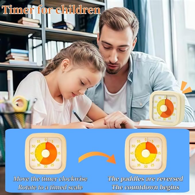 Visual Timer for Kids Timer Home - 60 Minute Kids Visual Timer for Classroom Home Office, Countdown Clock for Teaching Work Meeting, Pomodoro Timer for Time Management (Cream Yellow)