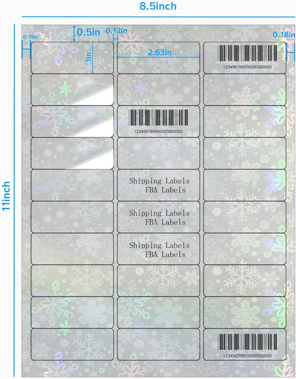 STARLIBOO Transparent Stickers Labels -1" x 2-5/8" Clear Address Labels Mailing Stickers for Laser/Inkjet Printer 8.5"×11"- 20 Sheet (Clear Holographic Snow)