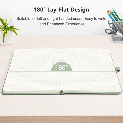 RETTACY Bullet Dotted Journal Notebook, 2-Pack, 160 Numbered Pages per Pack, A5 Medium Size (5.7'' x 8.3''), 120 GSM Thick Paper, Leather Hardcover, for Bullet Journaling (Black & Light Green)