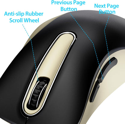 memzuoix 2.4G Wireless Mouse, 1400 DPI Computer Mice with USB Receiver, Portable Wireless USB Battery Powered Cordless Mouse for Laptop, PC, Desktop, 5 Buttons (Black Gold)