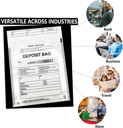Transparent Plastic Deposit Bags, 500pcs 9x12in Tamper Proof Bag Security Bank Pocket,Cash Transfer Bag with Barcode and Self Sealing Adhesive,Used for Cash,Checks,Credit Cards