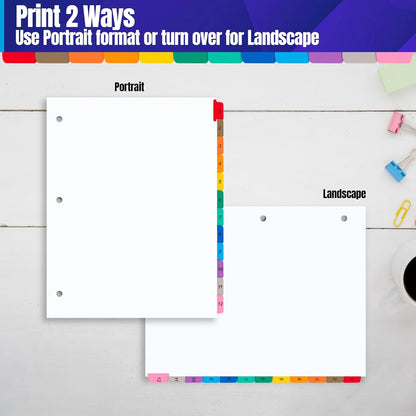 Tab Dividers for 3 Ring Binders – 6 Sets, 1–12 Numbered Index Dividers with Table of Contents – 8.5 x 11 in, 3-Hole Punched – Binder Dividers for School, Office, Filing, Organizing - 6 Pack