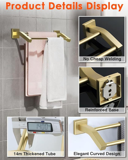 Alise Bath Double Towel Bars Towel Racks for Bathroom,Wall Mount Towel Holder Heavy Duty SUS304 Stainless Steel Towel Hanger Rail,GK9800-G Gold Finish 32-Inch
