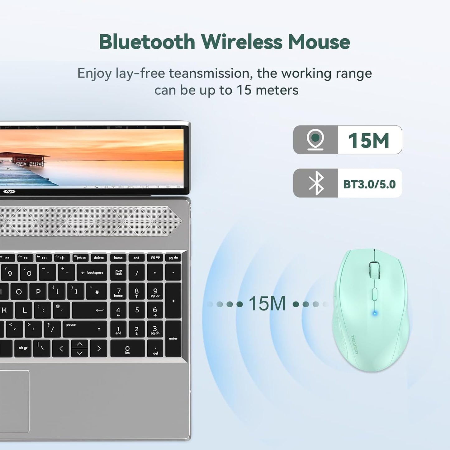 TECKNET Bluetooth Mouse, 4800 DPI Wireless Mouse, 2-Year Battery 6 Adjustable DPI, 6 Buttons Compatible with Laptop/Windows/Computer - Green