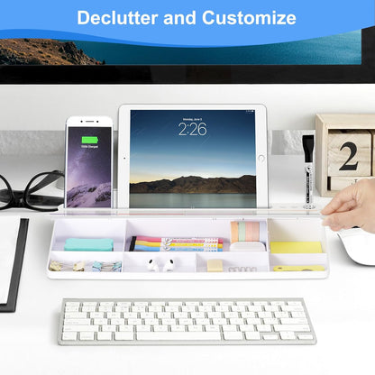 Desktop Glass Whiteboard with Storage, Colorful Weekly Calendar Desk Dry Erase White Board, Desk Organizers and Accessories, Weekly Planner Board with Notes for Planning, Memo, Office, Home, School