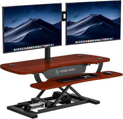 VERSADESK® PowerPro™ 40” x 24” Standing Desk Converter | 7.75” - 23.5” Electric Height Adjustable Sit to Stand Desk Riser w/ Keyboard Tray & USB Hub - Ergonomic Workstation for Home & Office, Cherry